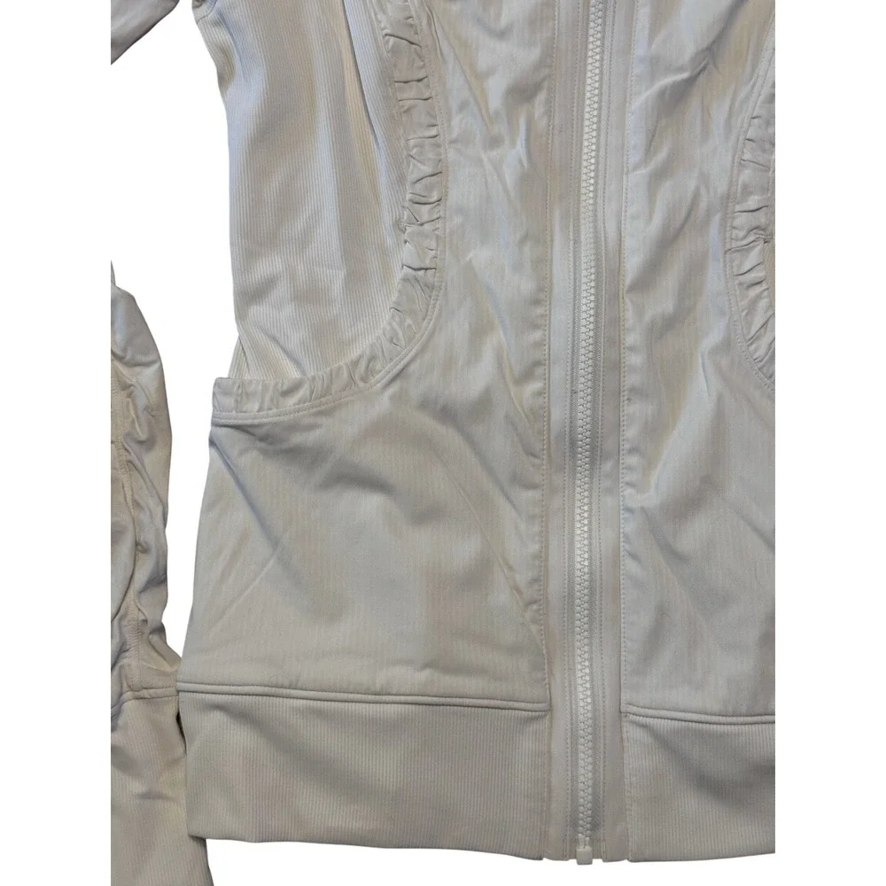 Lululemon Dance Studio Jacket White‎ Full Zip Hooded Cinched Sleeve Size 8